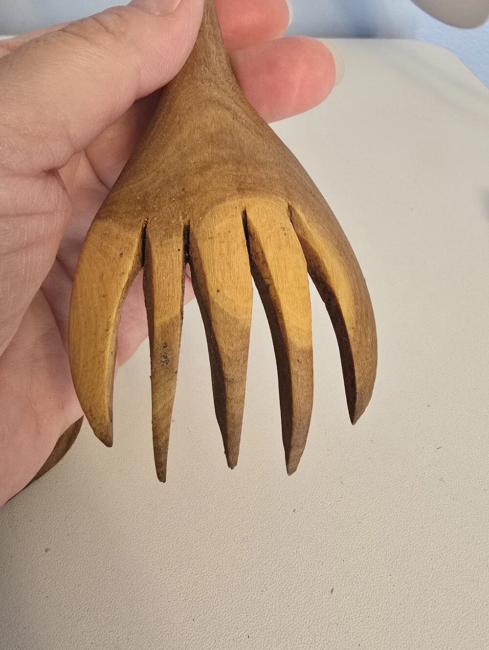 Hand Carved Wooden Rhinoceros Rhino Salad Servering Utensils 8